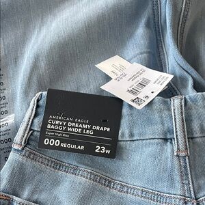 American Eagle Outfitters Light Blue Curvy Dreamy Drape Baggy Wide Leg Jeans
